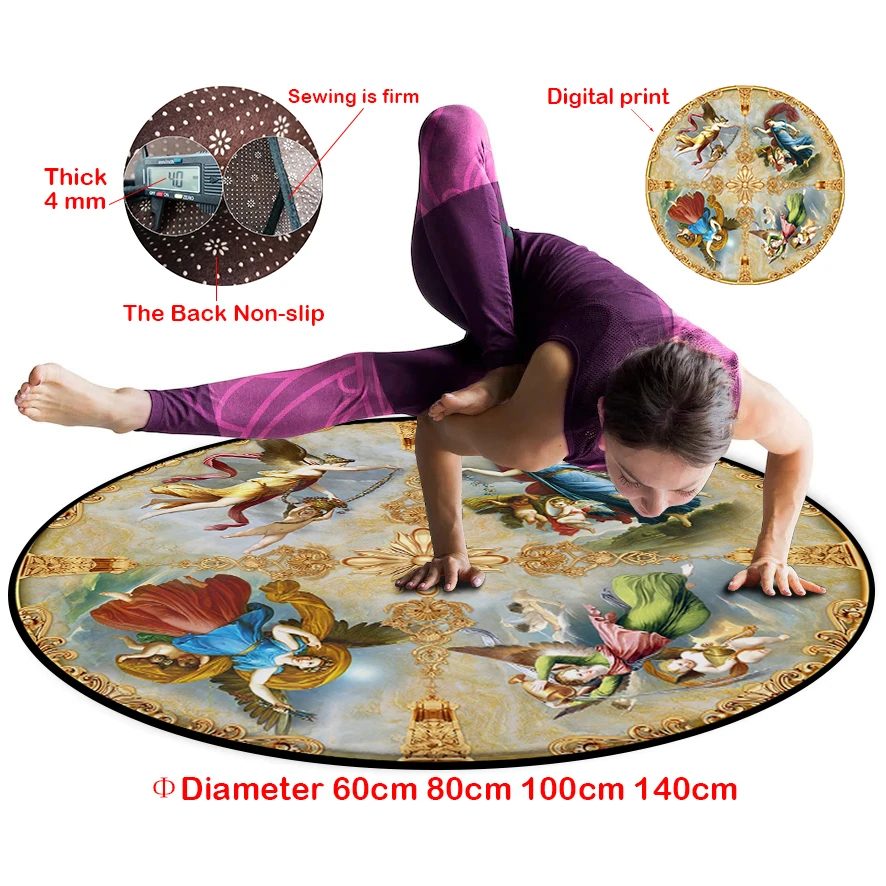 

Angel Print Round Yoga Mat For Fitness 4mm Sport Pilates Rug Exercise Pads Non-slip Chakra Meditation Gym Carpet Large 140CM