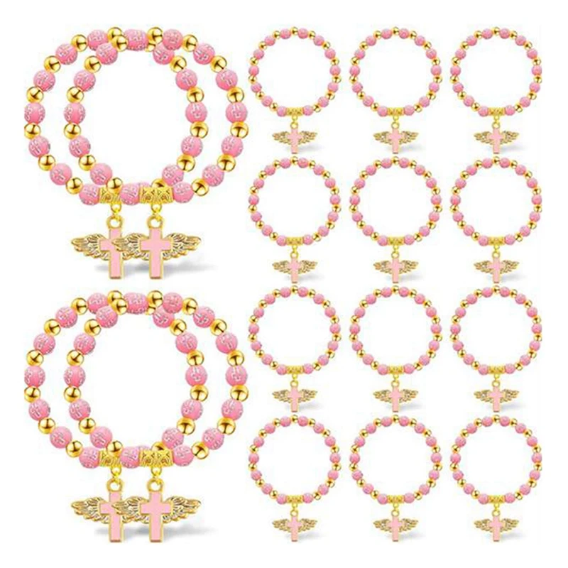 

30Pcs Rosary Bracelets Baptism Beaded Bracelets For Women Girls Boy Baptism Favors Communion