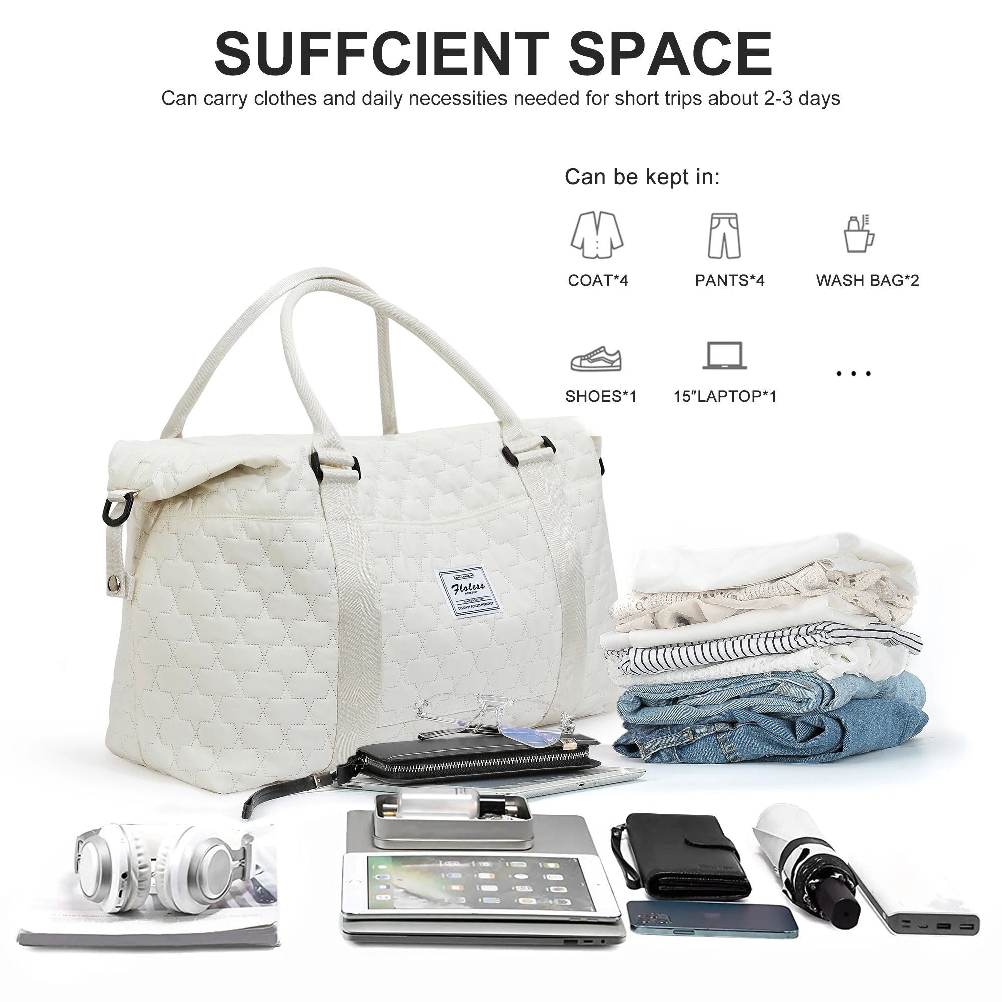 Large Duffle Tote Bag Weekender Carry on Overnight Bags for Women Travel With Trolley Sleeve Wet Pocket, Sports Tote Gym Bag