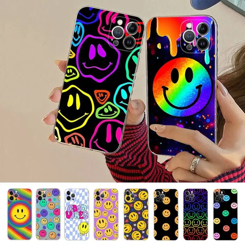 

Rainbow Smiley face Phone Case For iPhone XR X XS Max 14 13 Pro Max 11 12 Mini 6 7 8 plus SE 2020 Printing Cover