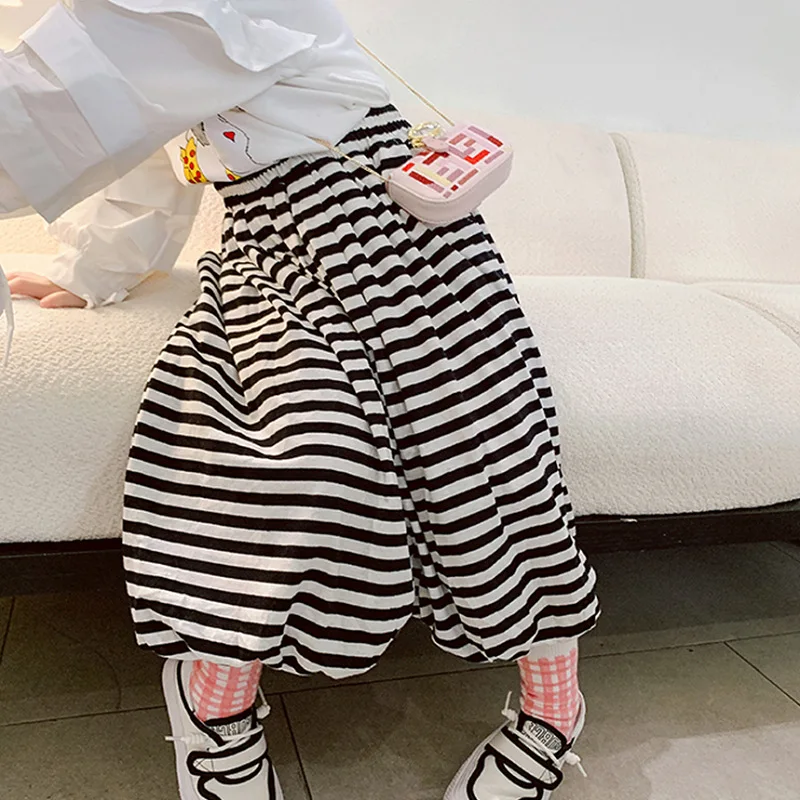 

Casual Striped Pants Age For 2 - 8 Yrs Baby Girls Simple Loose School Style Trousers 2022 New Summer Spring Autumn Kids Clothes