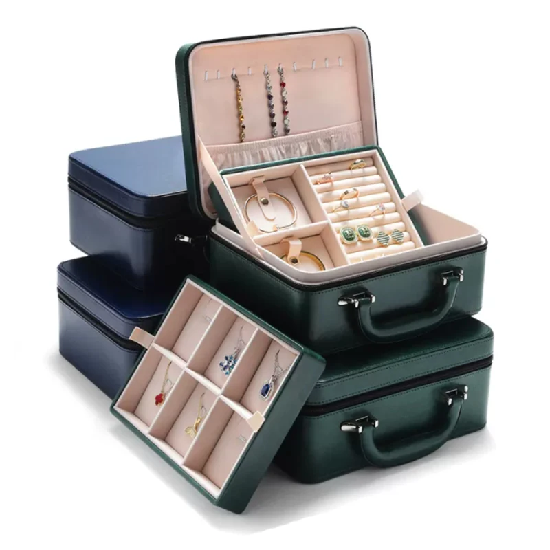 Large Capacity Jewelry Suitcase Double Layer Leather Jewelry Storage Box Commercial Home Display Collection