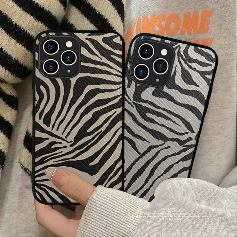

Zebra Print Phone Case Hard Leather Case for iPhone 11 12 13 Mini Pro Max 8 7 Plus SE 2020 X XR XS Coque