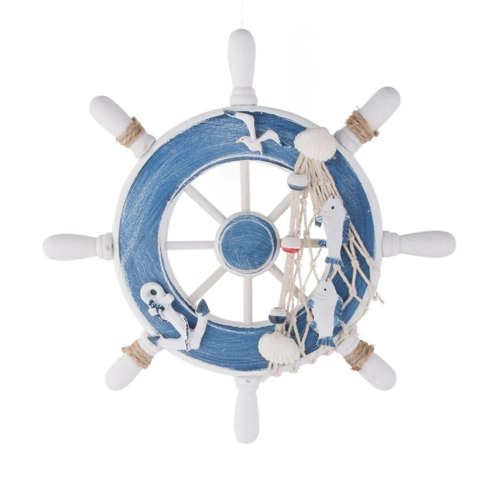 

Wheel Nautical Ship Wall Decor Boat Steering Wooden Decoration Hanging Ornament Mediterranean Rudder Beach Net Home Pirate Wood