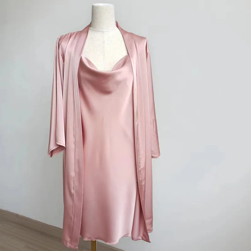 

Pink Nighty&Robe Set Bride Wedding Sleepwear Suit Women Satin Kimono Bathrobe Gown Sexy Spaghetti Strap Nightgown Lounge Wear