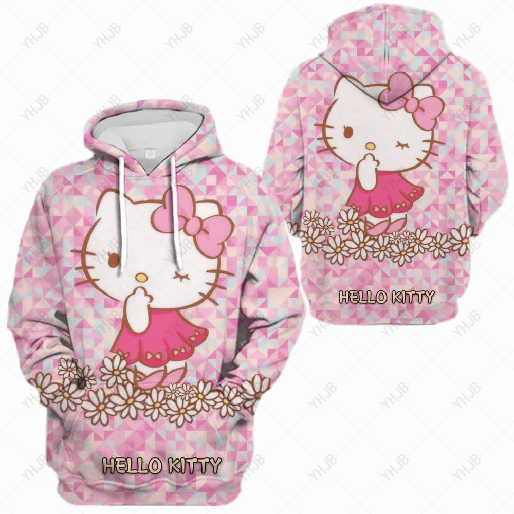 

2023 NEW Fashion Womens Hello Kitty Print Long Sleeve Hoodie Sweatshirt Ladies Slouch Pullover Jumper Tops Plus Szie S-5XL