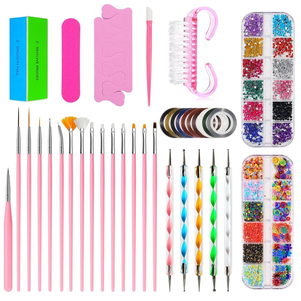 

Gel Nail Art Brush Tool Set Rhinestones Decoration Box Paintbrush Dust Brush Decoration Nail Tape Salon Makeup Tool