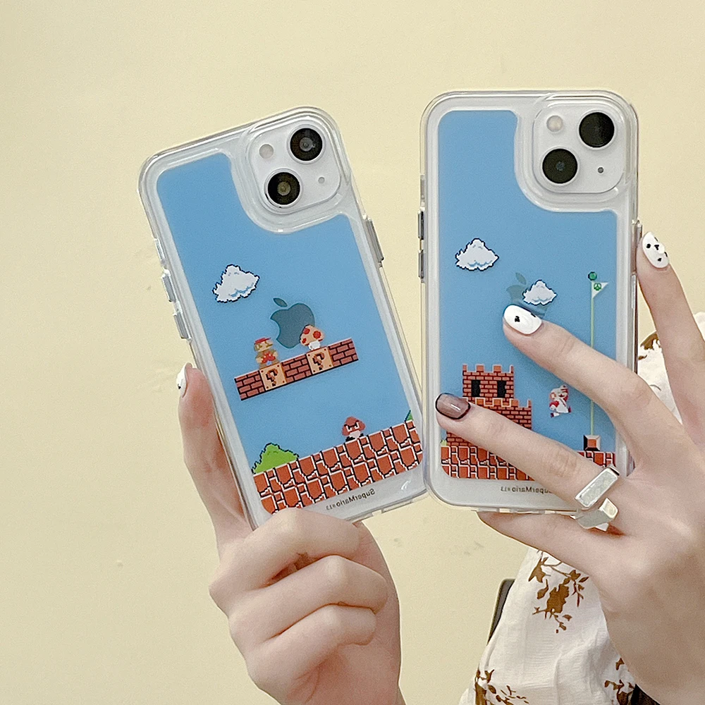 

Super Mary Mario Brothers Cute Cartoon Phone Cases For iPhone 13 12 11 Pro Max XR XS MAX X Couple Anti-drop Soft Clear TPU Cover