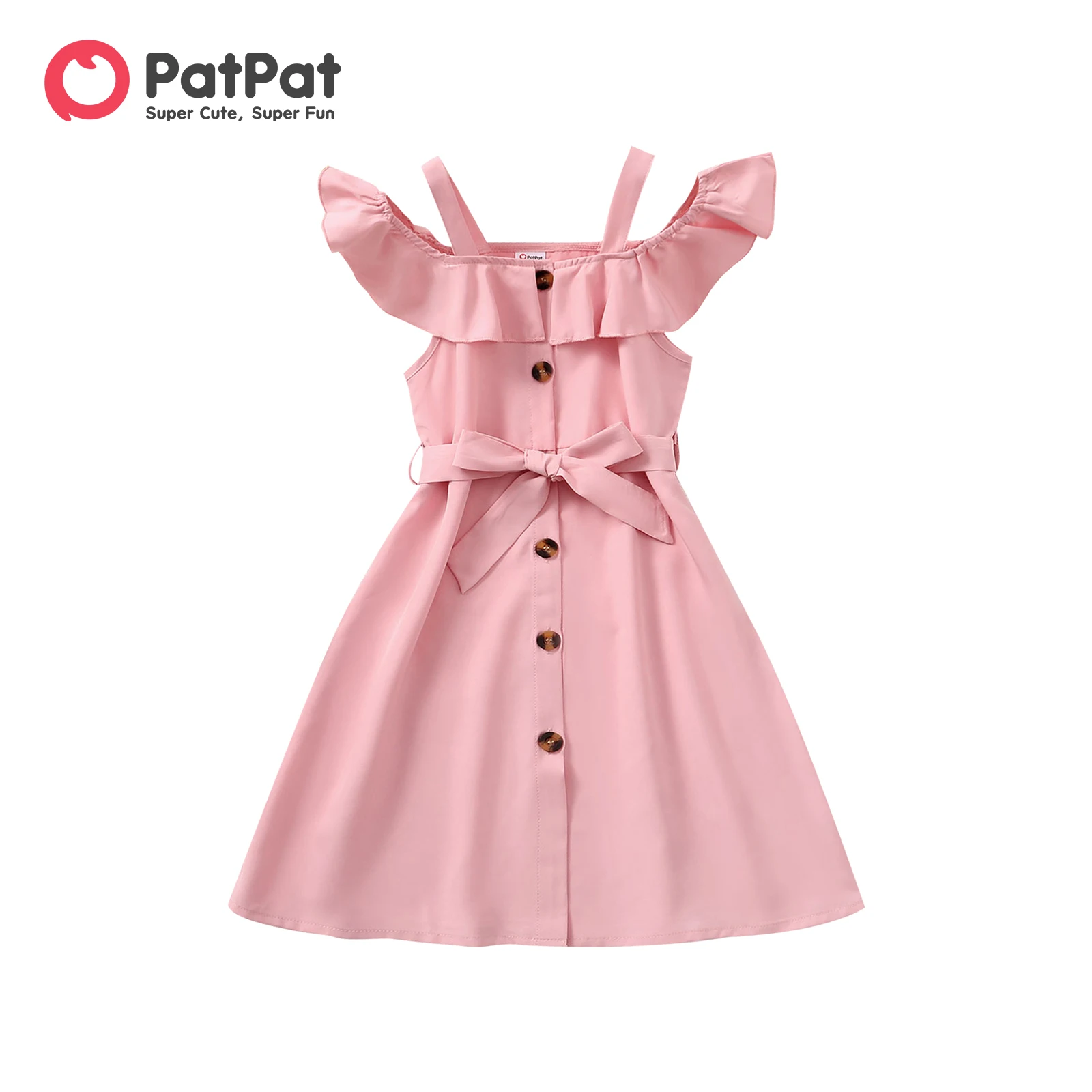 

PatPat Kid Girl Solid Color Flounce Off Shoulder Belted Dress