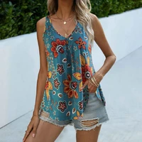 lady fashion v neck sleeveless collar suspender vest womens t shirt loose casual women summer new clothing 2022 floral printed