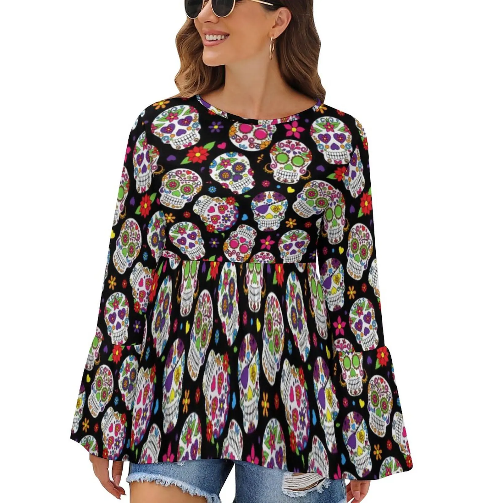 Футболка мексиканский сахарный череп красочные черепа цветочный принт уличная