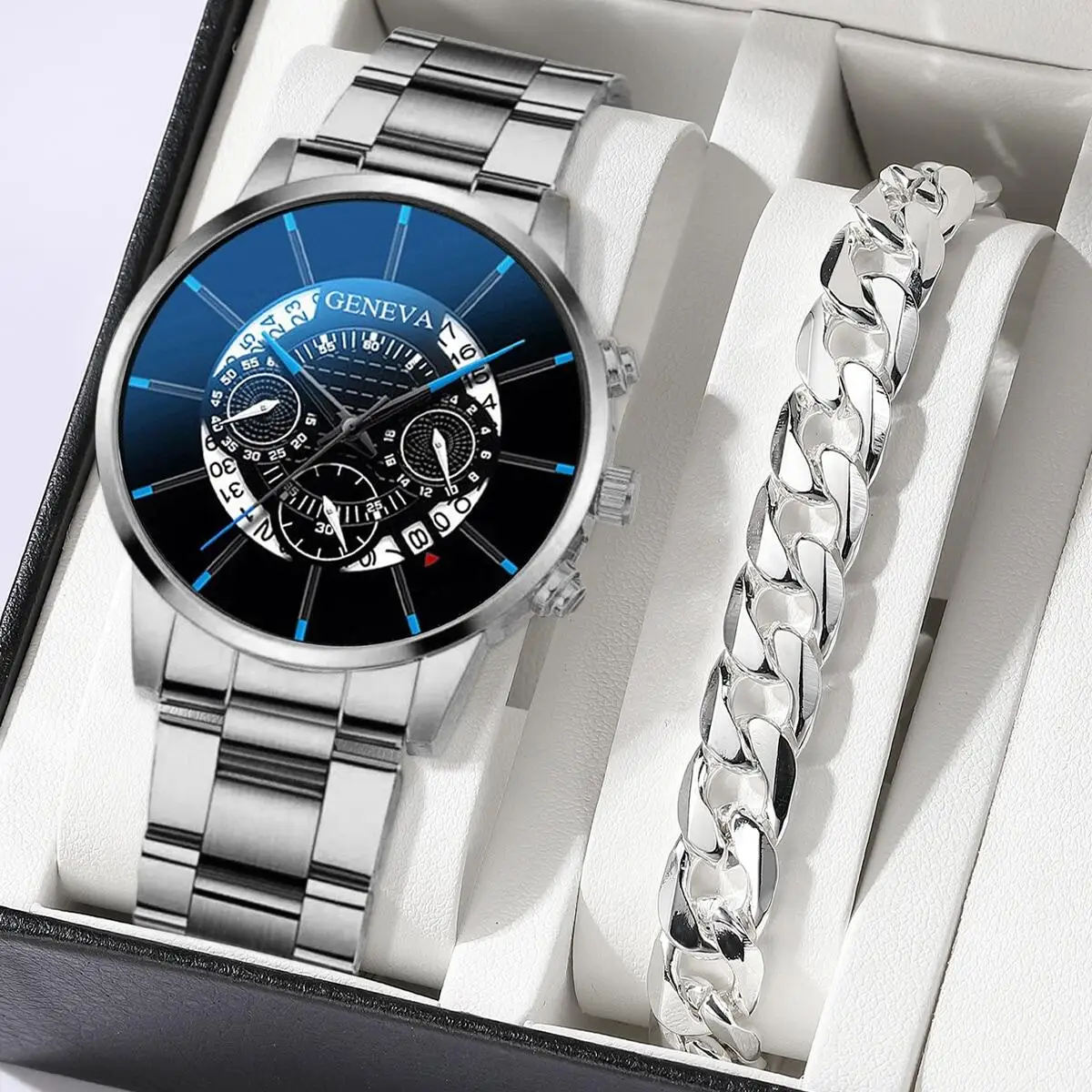 2 шт./комплект мужские кварцевые часы с большим циферблатом