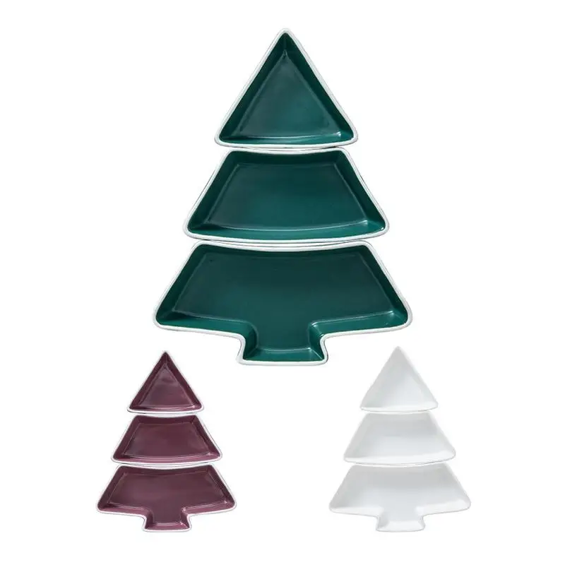 

3pcs Christmas Tree Shaped Plate Snack Tray Removable Porcelain Tree Appetizer Dessert Fruit Salad Saucers Bowl Breakfast tools