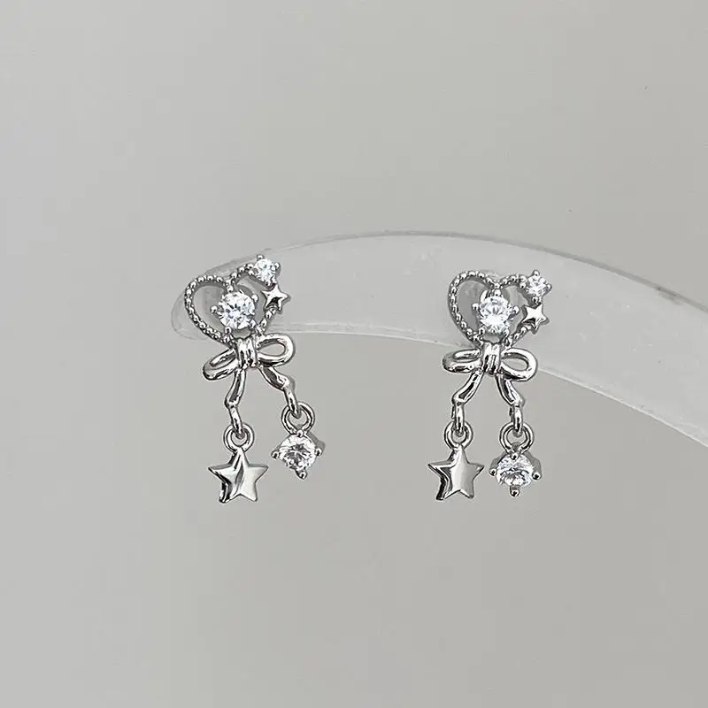 Фото 1pcs Quality Love Star Zircon 316L Stainless Steel Ear Bone Nail Y2K Silver Color Earring for Women Cochlear Accessorie №3