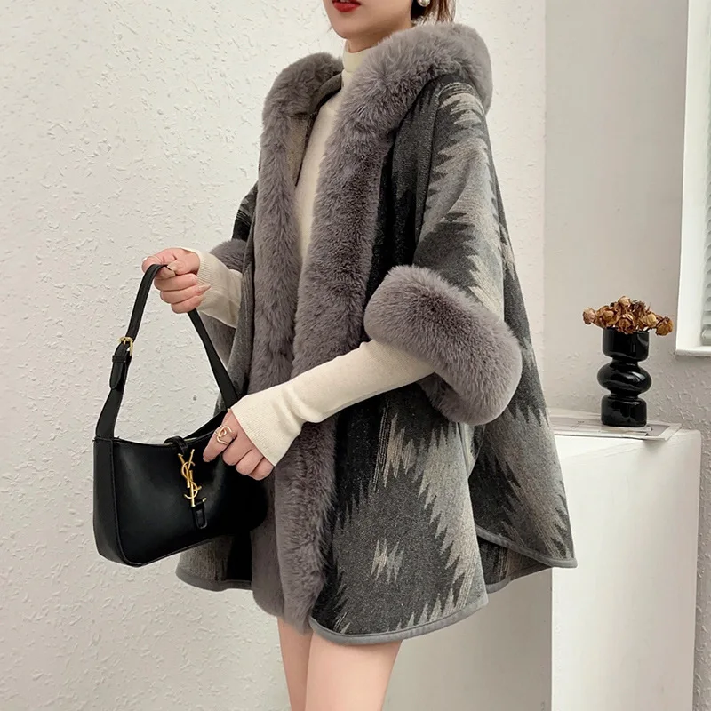 Новинка Женское зимнее плотное бархатное теплое пончо с принтом верхняя одежда