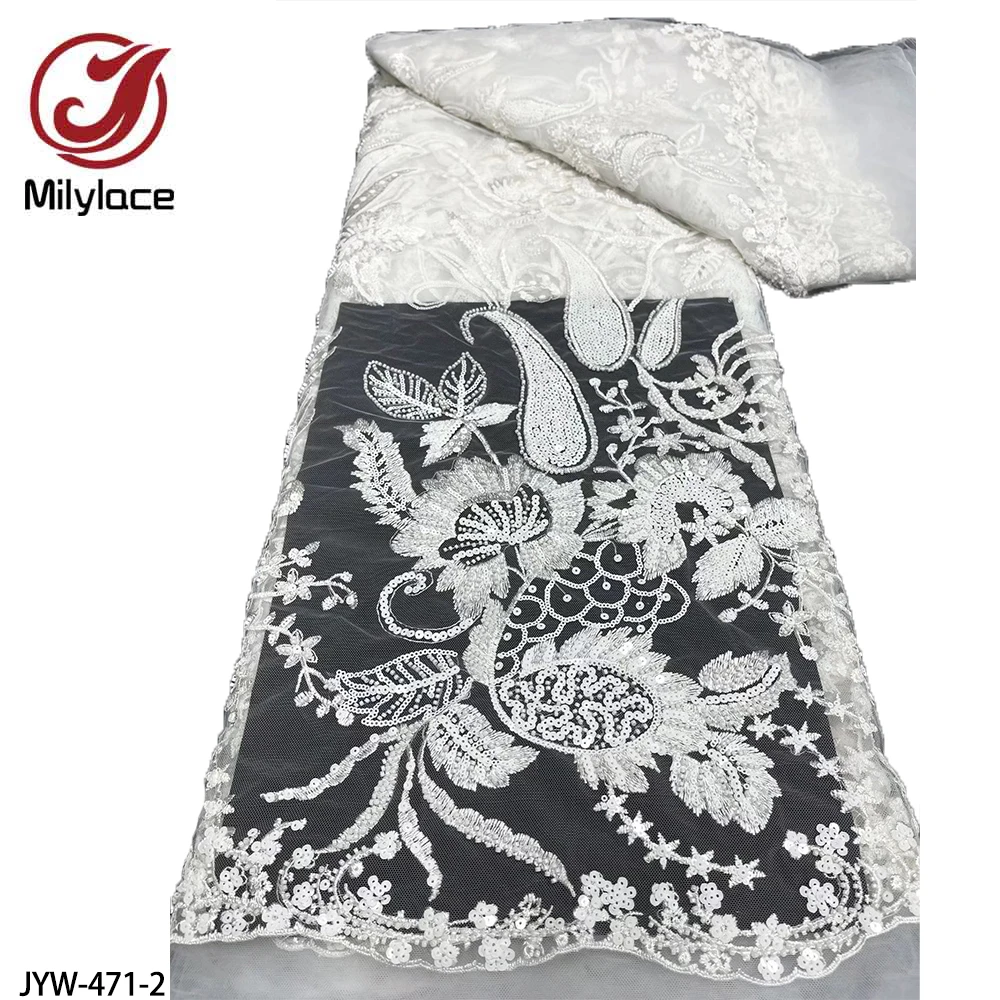 

Fashion French Tulle Lace Fabric 2021 High Quality Embroidered African Net Laces with Sequins for Party African Dress JYW-471