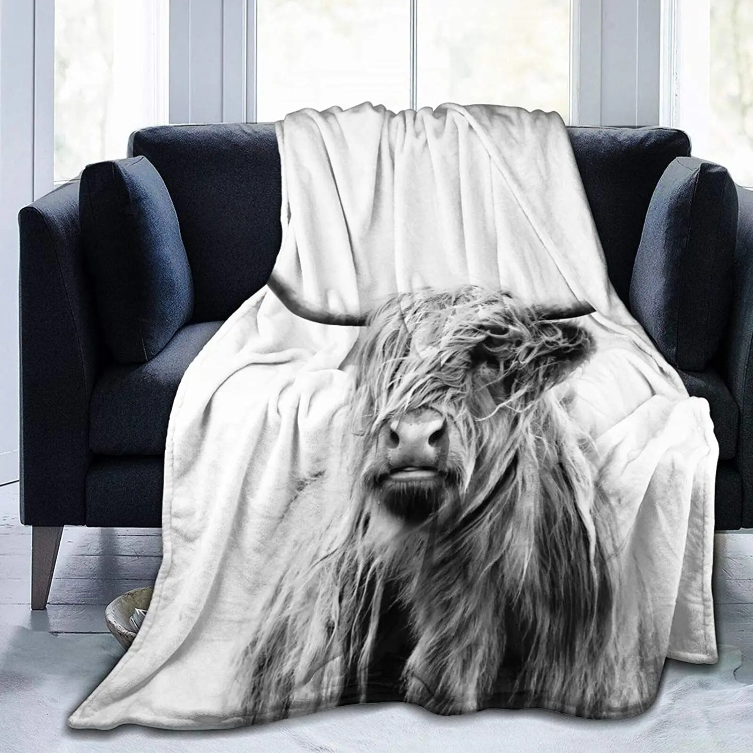 

Highland Cow Blanket,Highlander Animal Scotland Scottish Horns Bull Cattle Warm Cozy Throw for All Seasons for Couch Bed Sofa