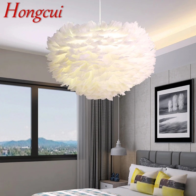 

Hongcui Nordic Pendant Lamp Creative Modern White LED Vintage Feather Fashion Light Fixtures for Home Dining Room Bedroom Decor