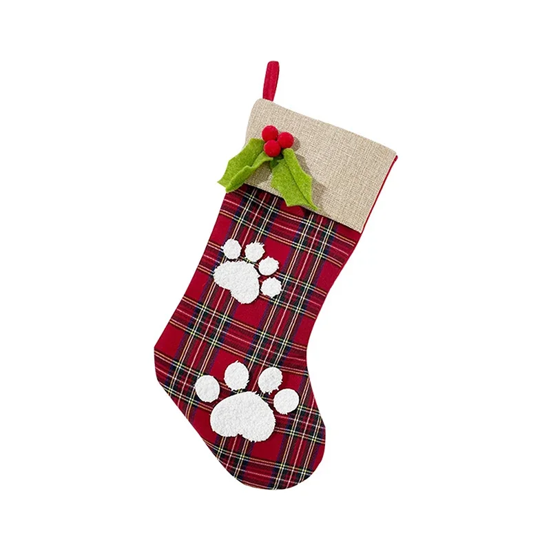 Рождественский клетчатый подвесной декор в виде лапы для камина праздничное