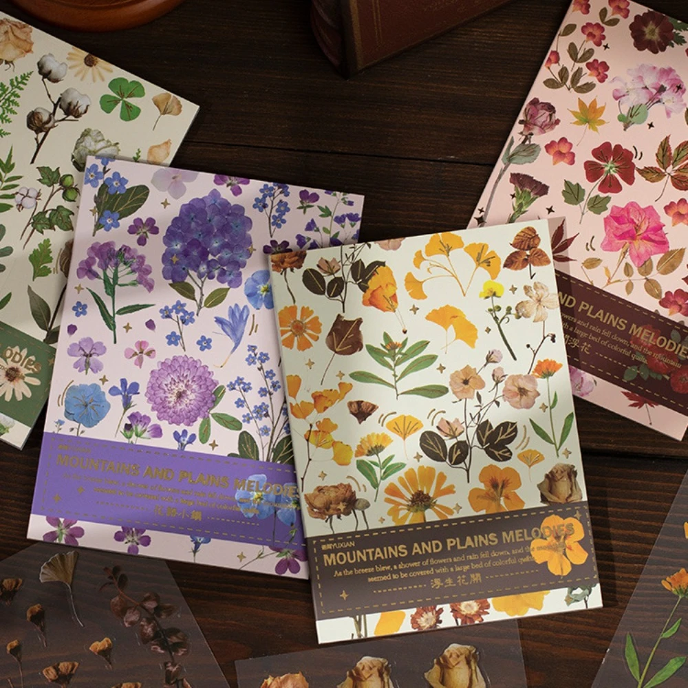 

20PCS Vintage Wild Flowers Stickers Material Paper Planner Scrapbooking Aesthetic Journaling Materials Stationery Sketchbook