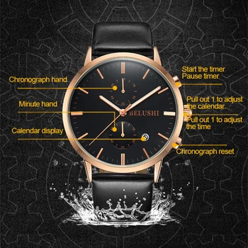 2022 Quartz Chronograph Watch Men Top Brand Luxury Big Dial Leather Male Wristwatch Casual Belushi Luminous Business Men Watches Other Image
