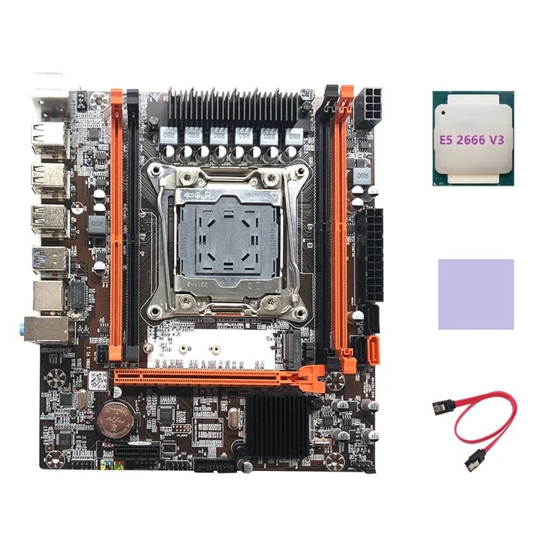 X99H Motherboard LGA2011-3 Computer Motherboard Support DDR4 Memory With E5 2666 V3 CPU+Thermal Pad+SATA Cable