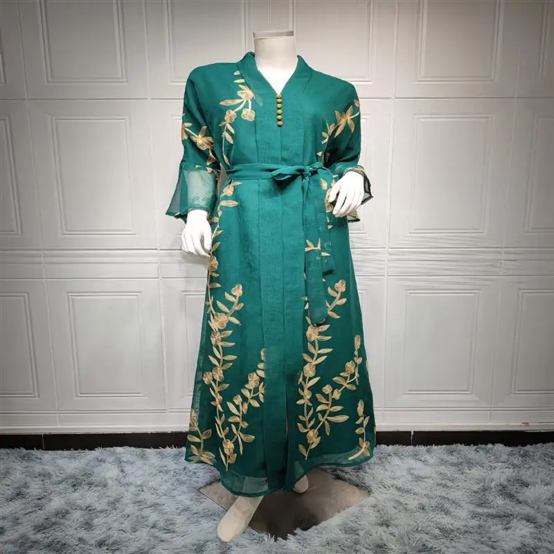Muslim Open Abaya Dubai Jalabiya Linene Fabric Islam Modest Clothing Moroccan Kaftan Robe Arab Caftan Party Dresses for Women