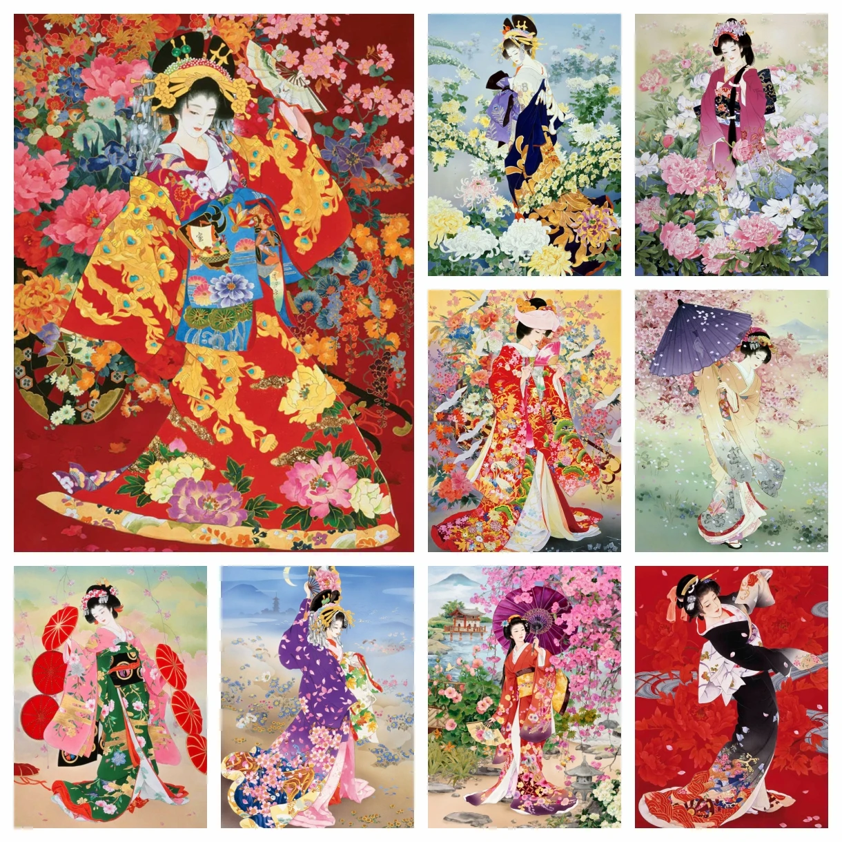 

DIY Japanese Kimono Painting Diamond Mosaic Puzzle Geisha Woman Art Picture Cross Stitch Embroidery Full Drill Living Room Decor