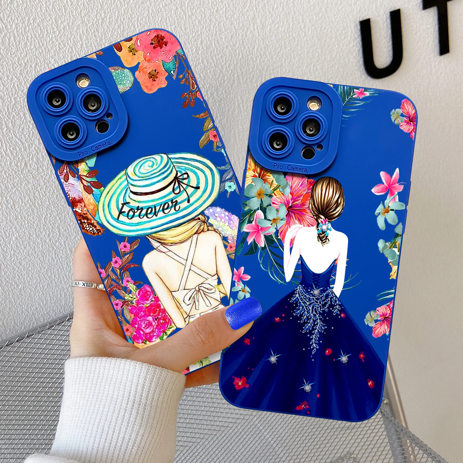 

Fashion Back View Girl Phone Case for IPhone 11 12 13 7 8 Plus SE 2020 Pro Max Pro X XR XS Max Coque Klein Blue Cover Fundas
