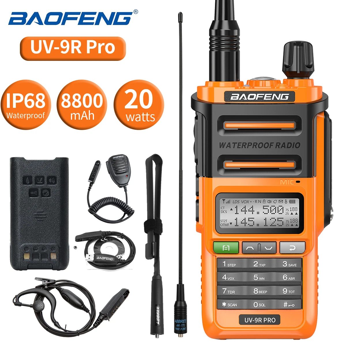 

Baofeng UV-9R PRO IP68 Waterproof Long Distance Dual Band 136-174/400-520MHz Walkie Talkie UV-82 UV-5R UV-XR UV-9R PLUS