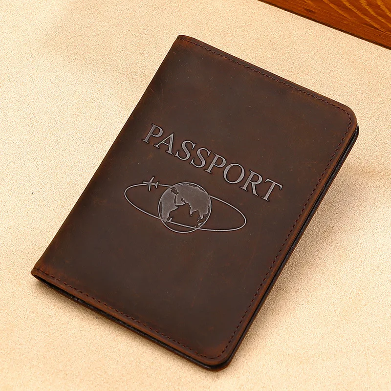 T8296 RFID Blocking Split Cow Leather Globe Embossed Pattern Driver License Case Passport Cover Air Ticket Card Holder Bags