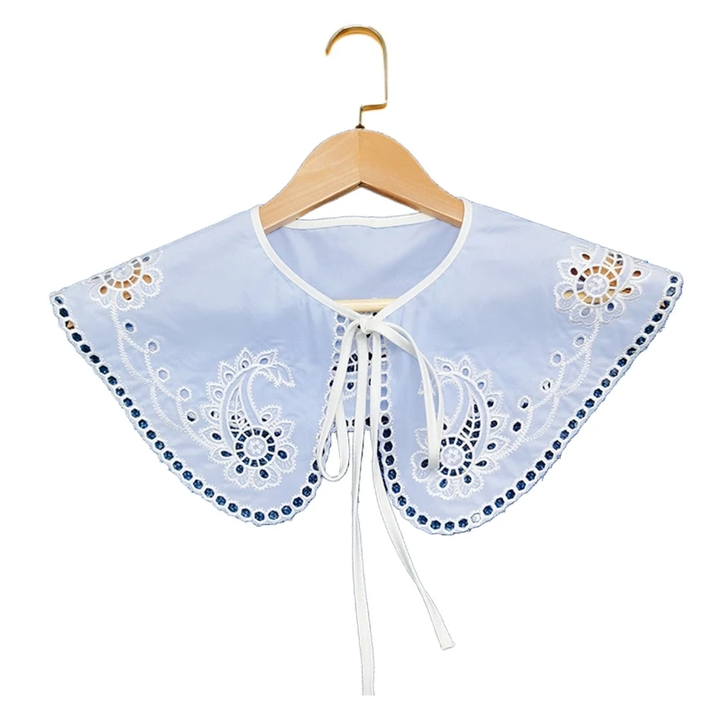 

Detachable False Collar Embroidery Flower Hollow Shawl Wrap Lace-Up Bowknot Petals Shaped Capelet Shrugs for Women Girls