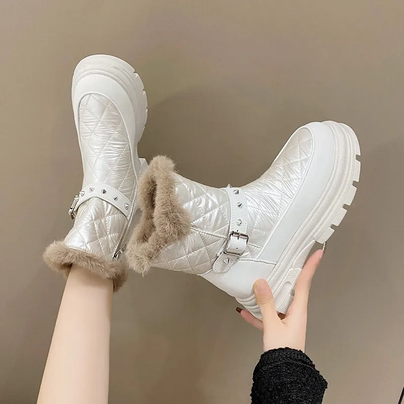 Winter Women Snow Boots Thick Plush Waterproof Shoes Fashion Woman Non-slip Thick Bottom Ankle Boots Warm Cotton Padded Shoes