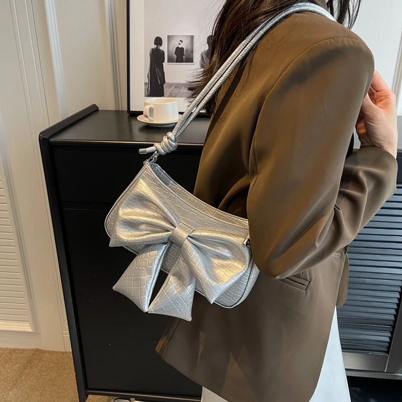 Bow Brand Solid Leather Shoulder Bag Crossbody Bags for Women Luxury Purses Handbags Women Bags Designer Famale Messenger Bag