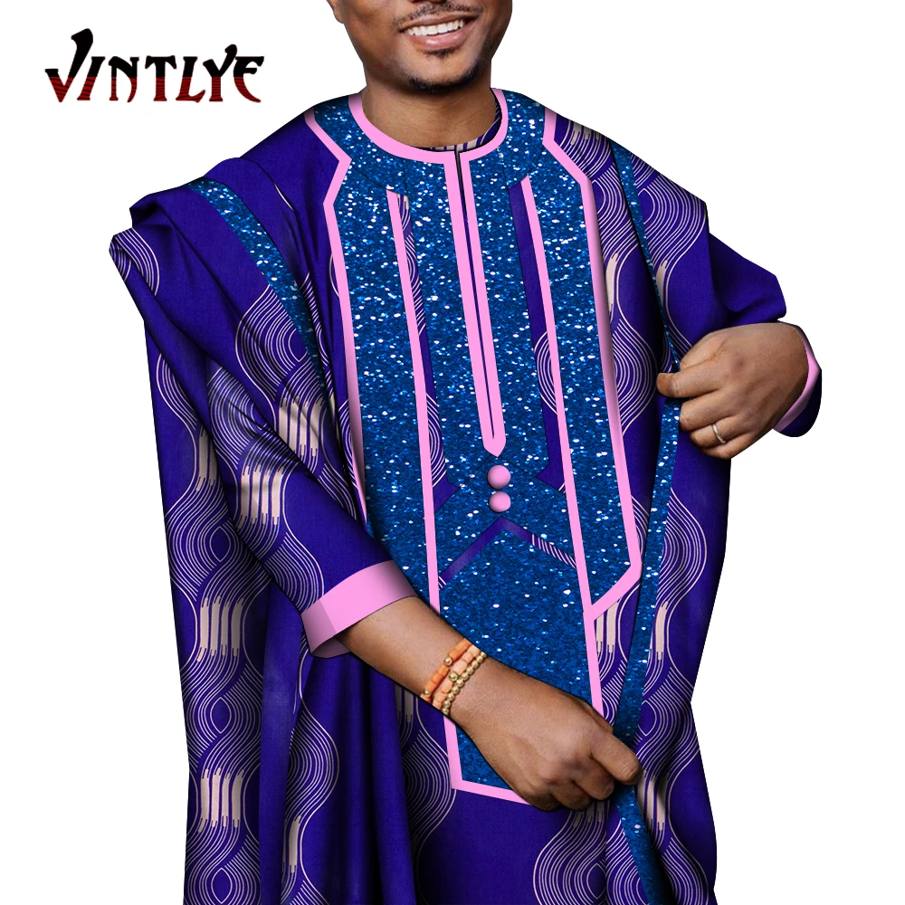 3 Piece Set African Dashiki Men Robe Coat and Slim Shirt and Pant Loose Ankara Fashion Print Agbada Robe Coat Suit 3XL WYN1640