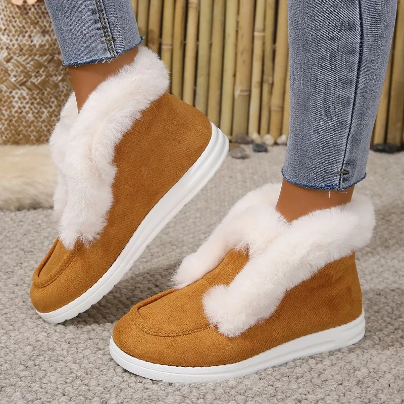 

Women's Suede Leather Booties Winter New Slip-on Leopard Warm Women Plush Snow Boots Female Casual Non-slip Flats Botas De Mujer