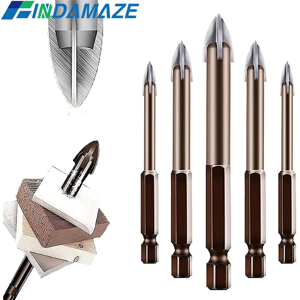 FINDAMAZE Tungsten Carbide Glass Drill Bit Set Alloy Carbide Point with 4 Cutting Edges Tile & Glass Cross Spear Head Drill Bits