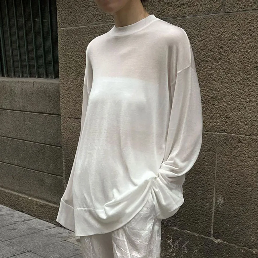 Простой Микро Прозрачный легкий свободный солнцезащитный свитер Топ пуловеры