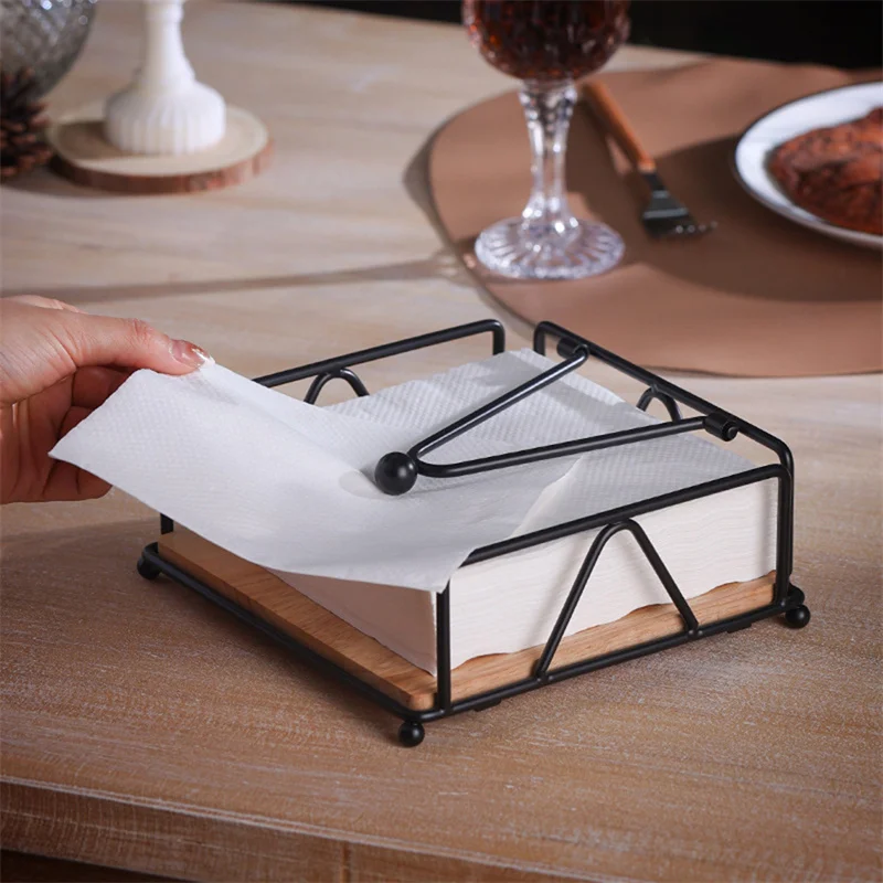 

Square Tissue Iron Storage Rack Simple Retro Paper Napkin Holder Cafe Hotel Restaurant Tissue Paper Organizer