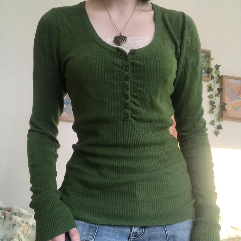 

Женский вязаный свитер в стиле гранж Y2K, Винтажный Зеленый свитер в стиле ретро 90-х годов, модные корейские Джемперы для осени, пуловеры