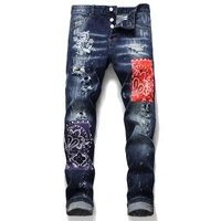 classic new dsquared2 tattered splash paint mens self cultivation hole patch elastic d2 jeans skinny beggar pants 1055