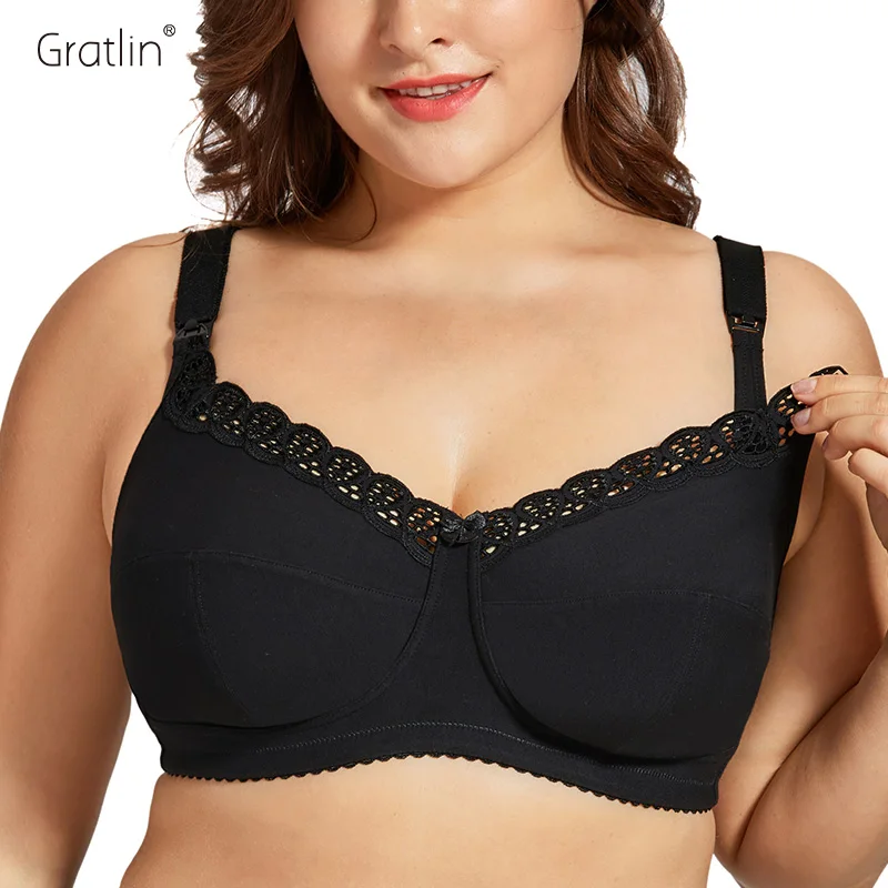 Gratlin Plus Size Breastfeeding Nursing Bra Women's Cotton Wirefree Soft Maternity With Lace Trim Lingerie Plus Size Lactation