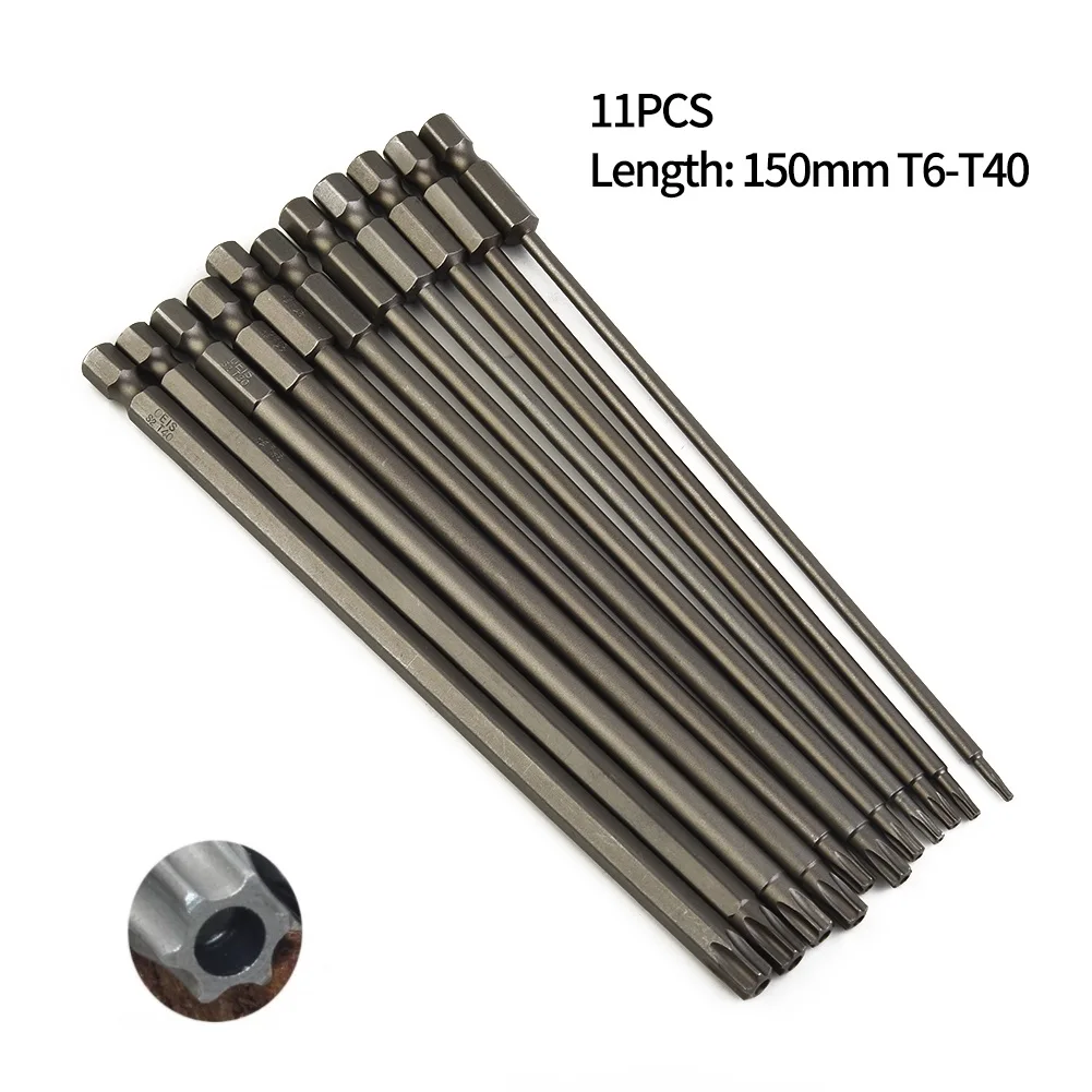 

11 шт., насадки для отверток, 150 мм, T8/T9/T10/T15/T20/T25/T27/T30/T35/T40