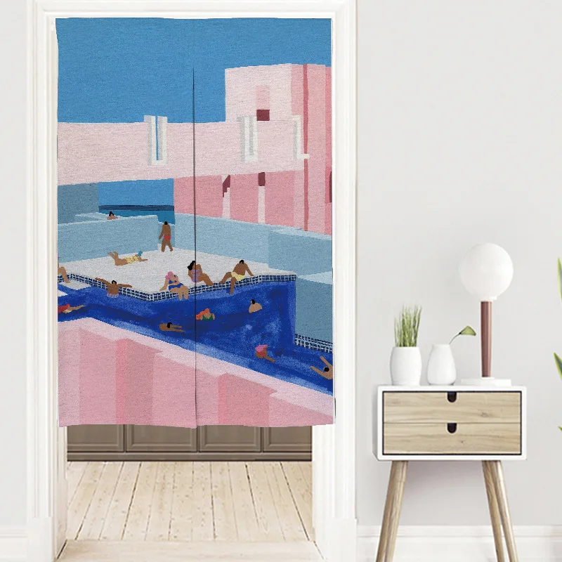 

Pool Nordic Scenery Painting Door Curtains for Kitchen Cafe Decor Holiday Hanging Curtain Entrance Partition Doorway Curtains