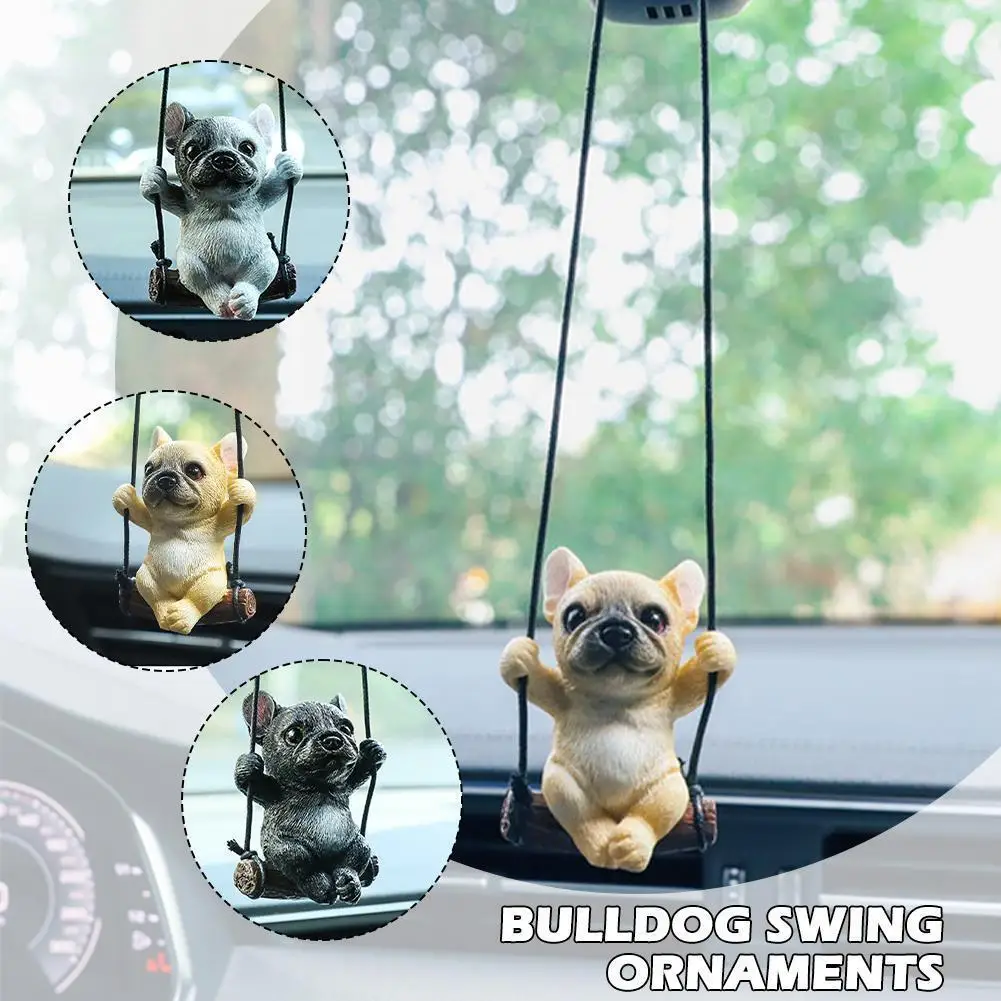 

Car Rearview Mirror Bulldog Swing Ornament Cute French Interior Bulldog Auto Car Accessories Mirror Ornament S4L8