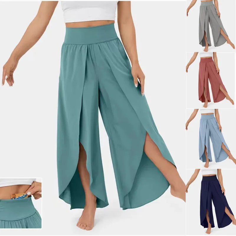 Spring Summer New Fashion Versatile Long Pants Slim High Waisted High Slit Pants Women Loose Fitting Casual Yoga Trousers