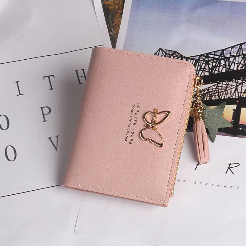 

New Women's Short Butterfly Tassel Zipper Cute Change Wallet