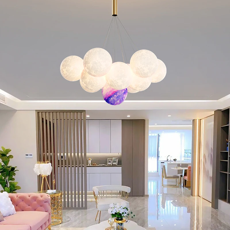 

2022 Nordic Planet Moon Hanging Light G9 Colorful Ball Children's Bedroom Pendant Lamp Living Room Dining Room Chandelier Lights