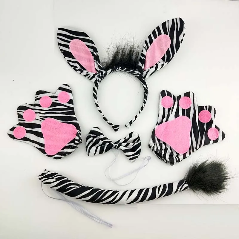 

Adults Kids Plush Cartoon Animal Zebra Ear Headband Tail Tie for Birthday Party Cosplay Costume Christmas Halloween