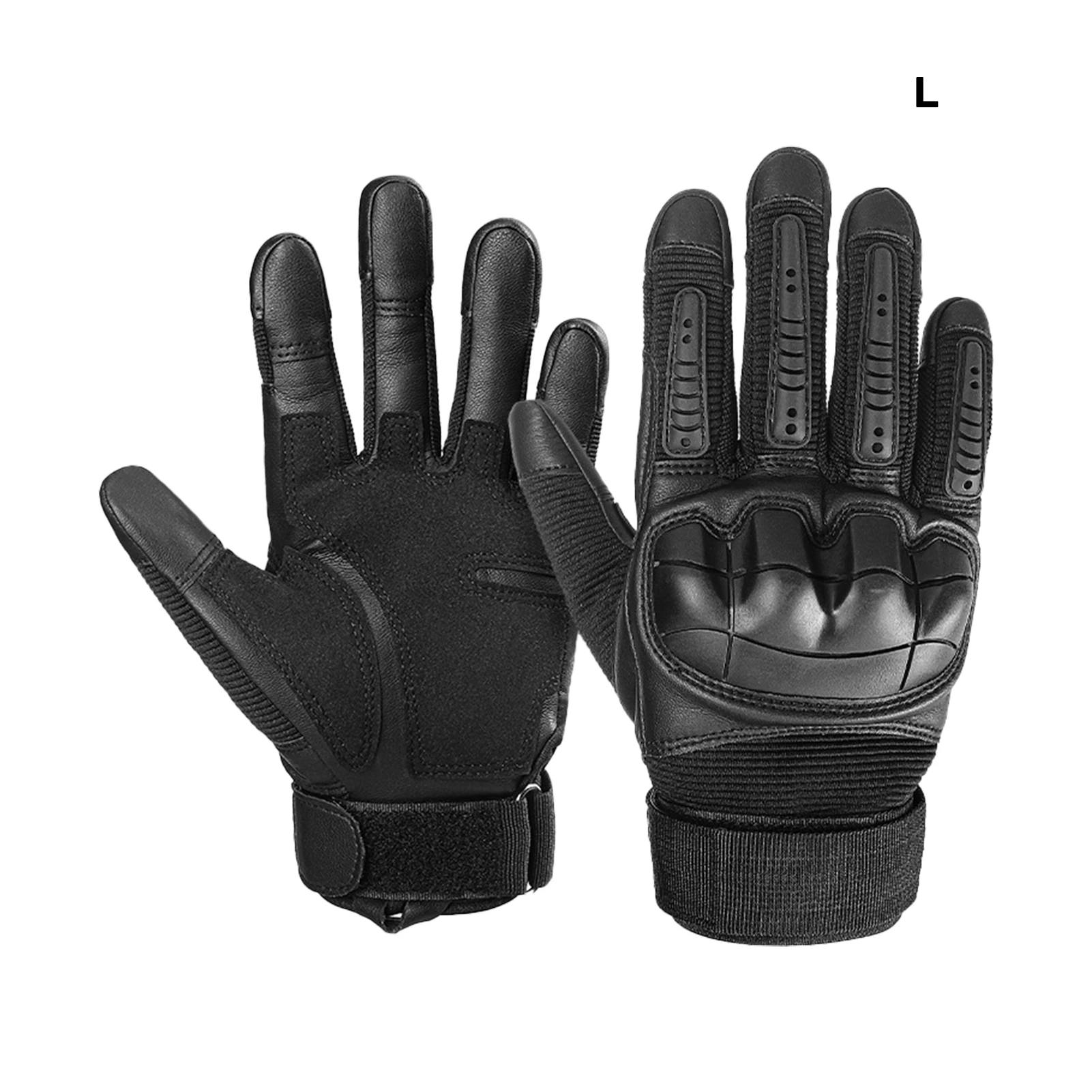 

Black Full Finger Motorcycling Shooting Knuckle Protective PU Leather Climbing Touch Screen Breathable Hiking Gloves Anti Slip
